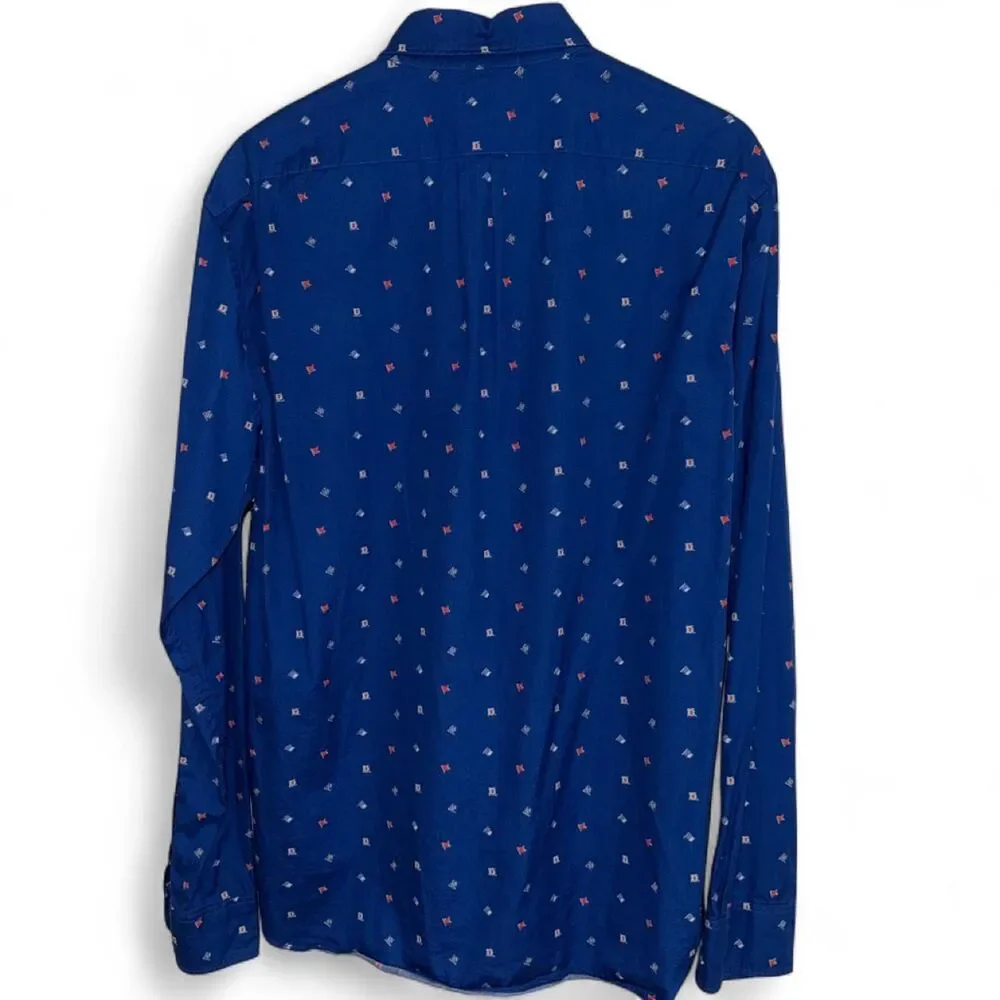 J.Crew Men's Blue Signal Flag Print Button Down Shirt Long Sleeve Size L